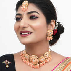 kundan Glass Beads Floral Design Set With Maang Tika