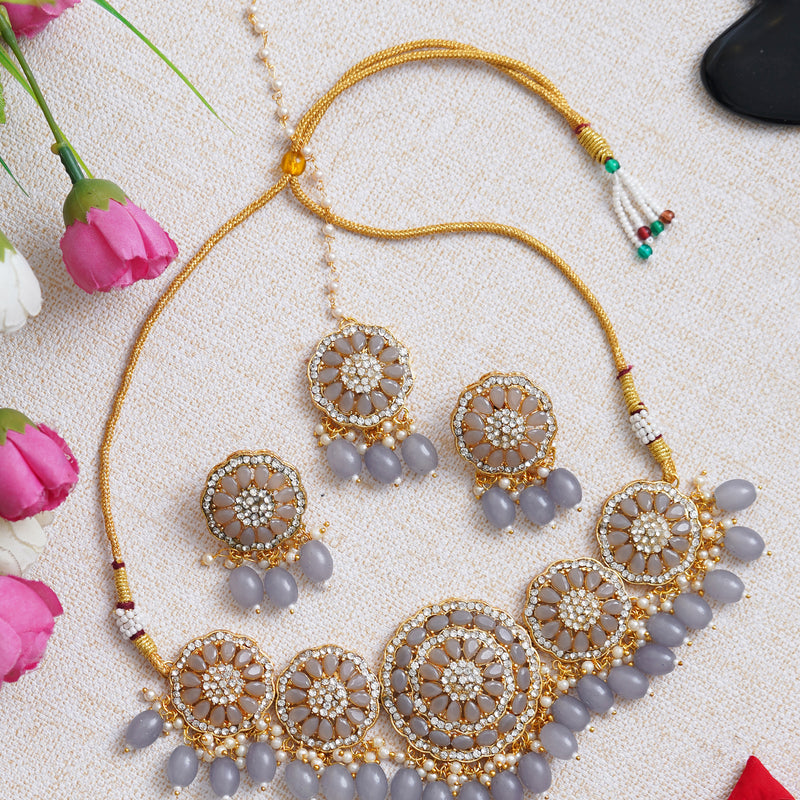 Alloy Gold-plated Grey Jewel Set  (Pack of 4)