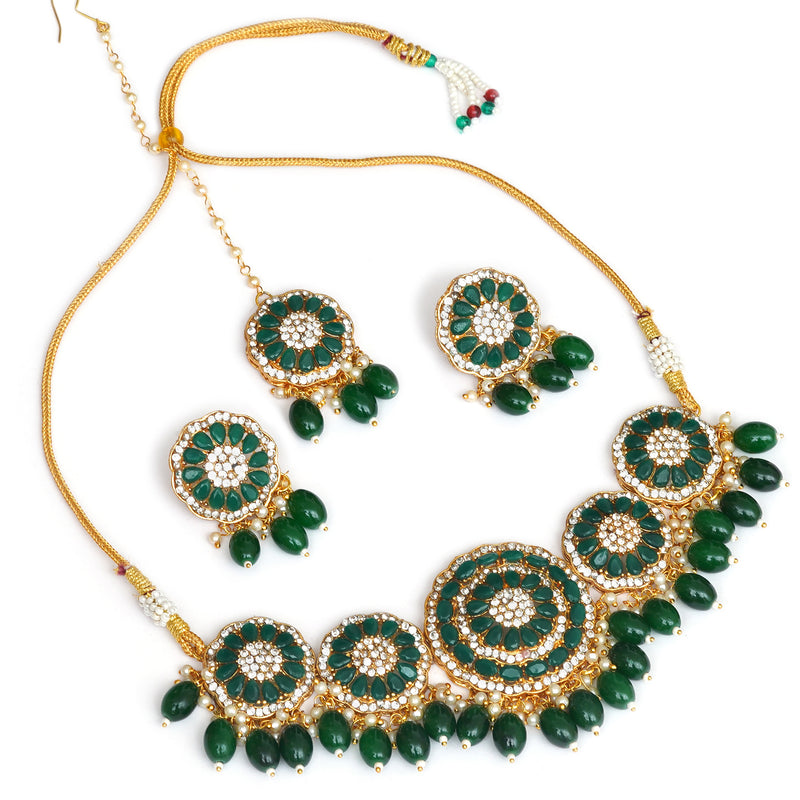 Brass Gold-plated Green Jewel Set  (Pack of 4)