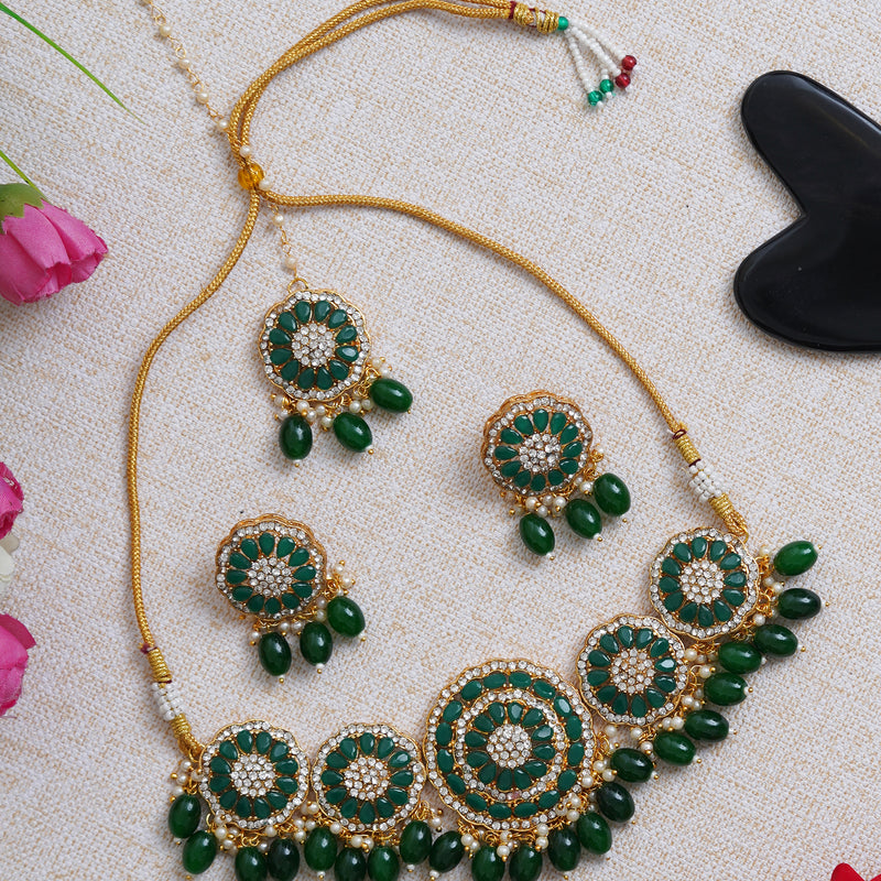 Brass Gold-plated Green Jewel Set  (Pack of 4)