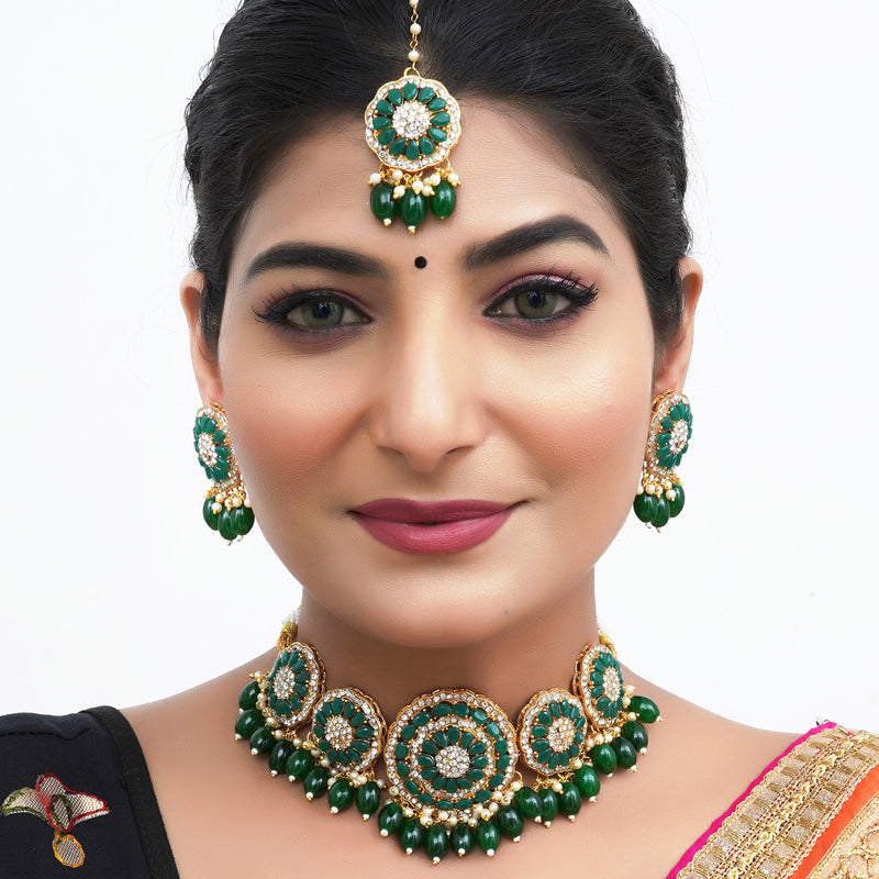 Brass Gold-plated Green Jewel Set  (Pack of 4)