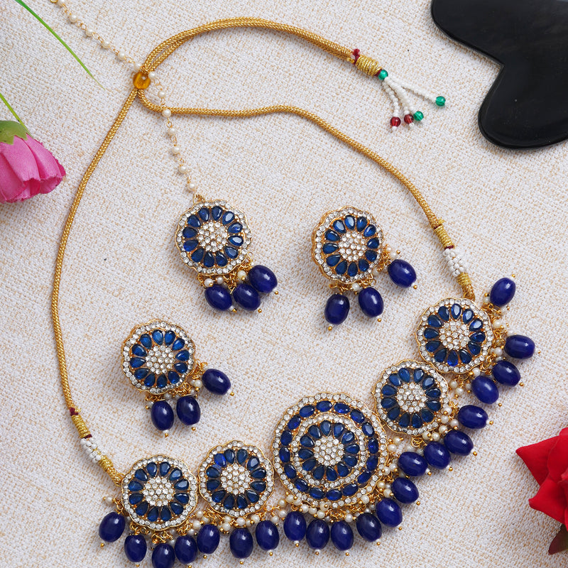 Alloy Gold-plated Blue Jewel Set  (Pack of 4)