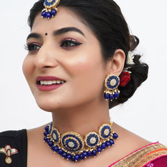 Alloy Gold-plated Blue Jewel Set  (Pack of 4)