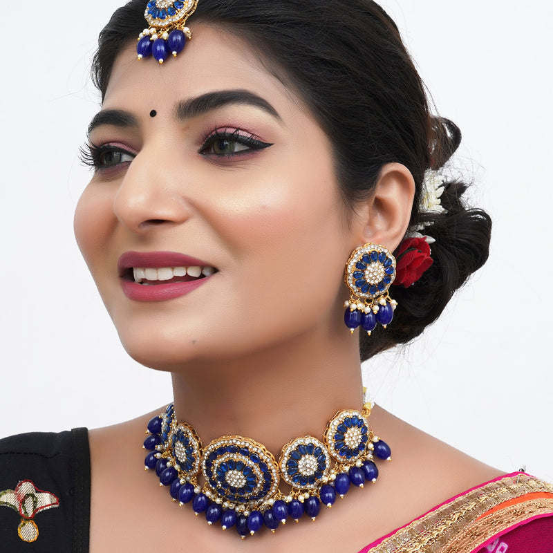 Alloy Gold-plated Blue Jewel Set  (Pack of 4)