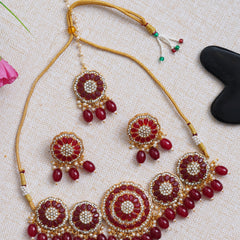 Alloy Gold-plated Maroon Jewel Set  (Pack of 4)