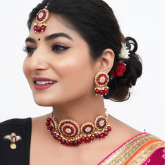 Alloy Gold-plated Maroon Jewel Set  (Pack of 4)