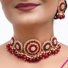 Alloy Gold-plated Maroon Jewel Set  (Pack of 4)