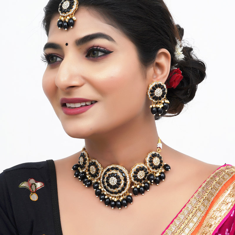 Alloy Gold-plated Black Jewel Set  (Pack of 4)