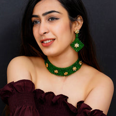Glass Brass Green Jewellery Set: