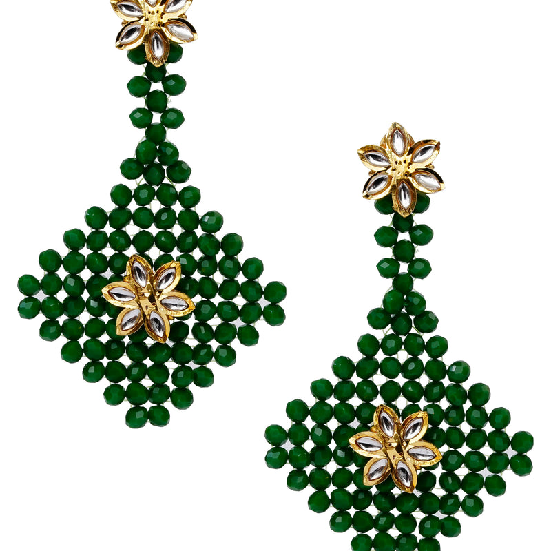 Glass Brass Green Jewellery Set: