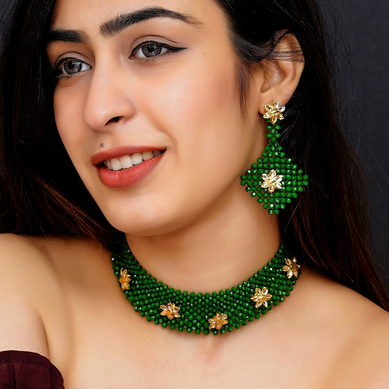 Glass Brass Green Jewellery Set: