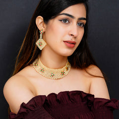 Glass Brass Yellow Jewellery Set