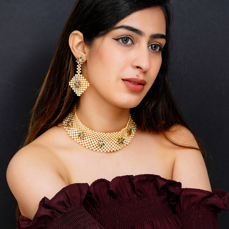 Glass Brass Yellow Jewellery Set