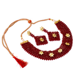Glass Brass Maroon Jewellery Set