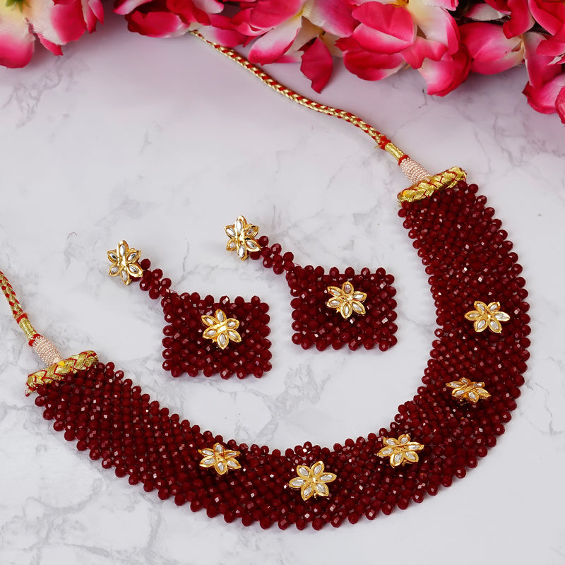 Glass Brass Maroon Jewellery Set