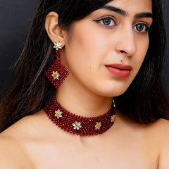 Glass Brass Maroon Jewellery Set