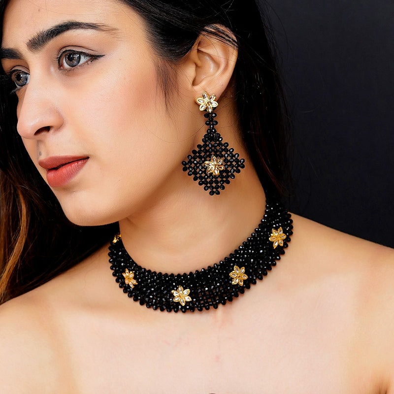 Glass Brass Black Jewellery Set