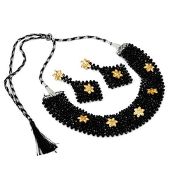 Glass Brass Black Jewellery Set