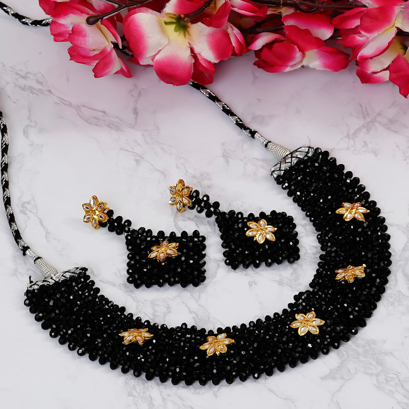 Glass Brass Black Jewellery Set