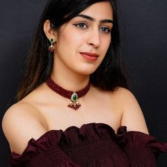 Glass Beads Gold-plated Kundan Studed Fancy Designer Jaipuri Jewellery Set for Women