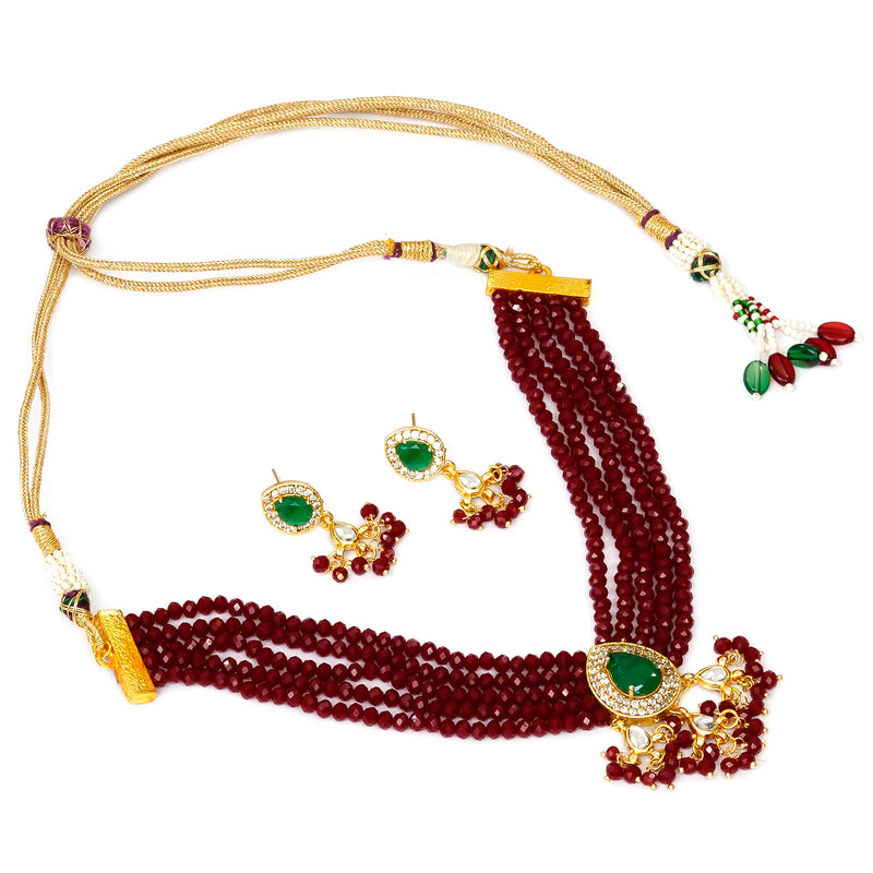 Glass Beads Gold-plated Kundan Studed Fancy Designer Jaipuri Jewellery Set for Women