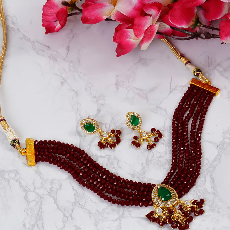 Glass Beads Gold-plated Kundan Studed Fancy Designer Jaipuri Jewellery Set for Women