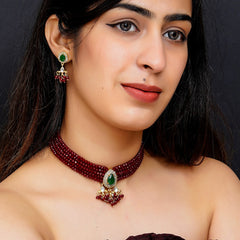 Glass Beads Gold-plated Kundan Studed Fancy Designer Jaipuri Jewellery Set for Women