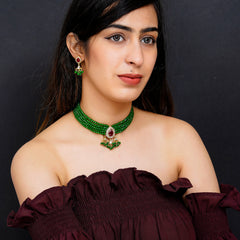 Glass Beads Gold-plated Kundan Designer Jaipuri Jewellery Set for Women