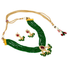Glass Beads Gold-plated Kundan Designer Jaipuri Jewellery Set for Women