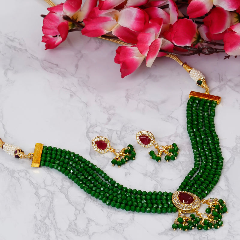 Glass Beads Gold-plated Kundan Designer Jaipuri Jewellery Set for Women