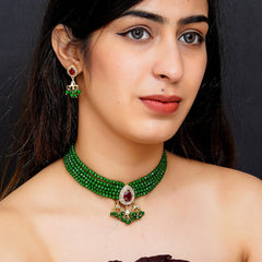 Glass Beads Gold-plated Kundan Designer Jaipuri Jewellery Set for Women