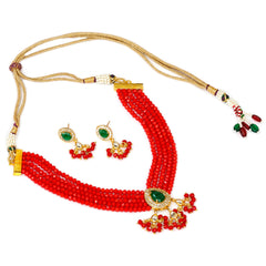 Glass Beads Gold-plated Kundan Designer Jaipuri Jewellery Set for Women