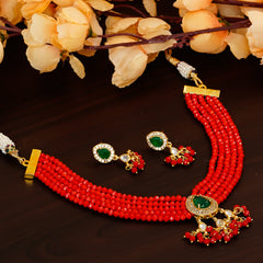 Glass Beads Gold-plated Kundan Designer Jaipuri Jewellery Set for Women