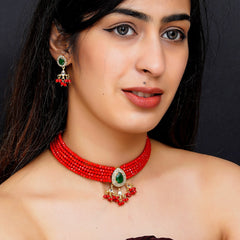 Glass Beads Gold-plated Kundan Designer Jaipuri Jewellery Set for Women