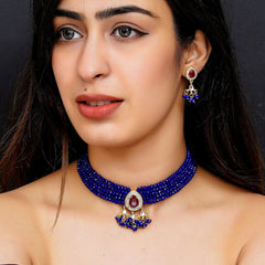 Glass Beads Gold-plated Kundan Designer Jaipuri Jewellery Set for Women