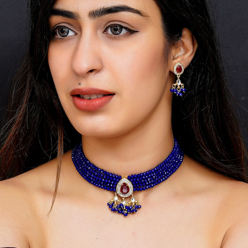 Glass Beads Gold-plated Kundan Designer Jaipuri Jewellery Set for Women