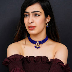 Glass Beads Gold-plated Kundan Designer Jaipuri Jewellery Set for Women