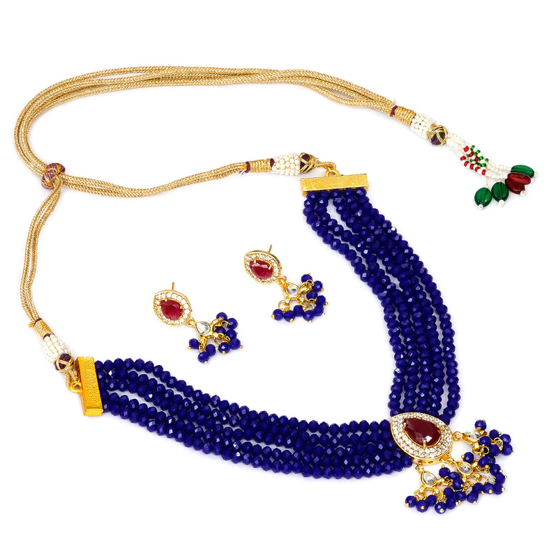 Glass Beads Gold-plated Kundan Designer Jaipuri Jewellery Set for Women