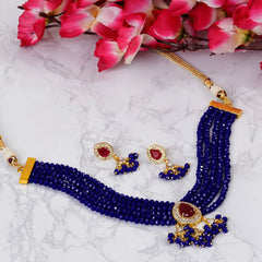 Glass Beads Gold-plated Kundan Designer Jaipuri Jewellery Set for Women