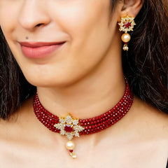 Gold-plated Maroon Jewel Set  (Pack of 1)