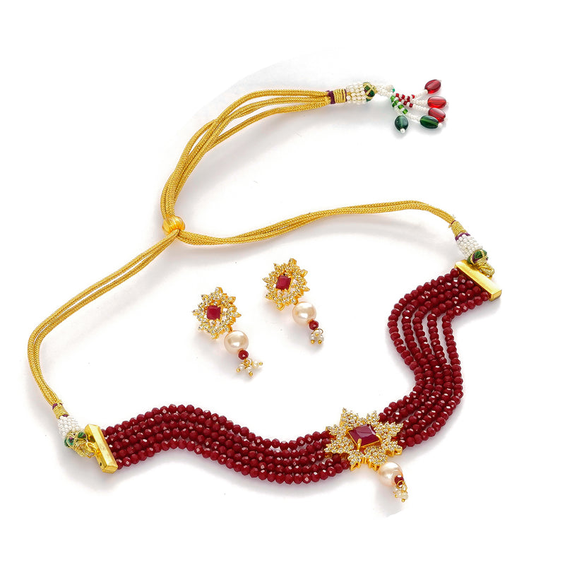 Gold-plated Maroon Jewel Set  (Pack of 1)