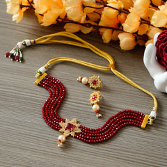 Gold-plated Maroon Jewel Set  (Pack of 1)