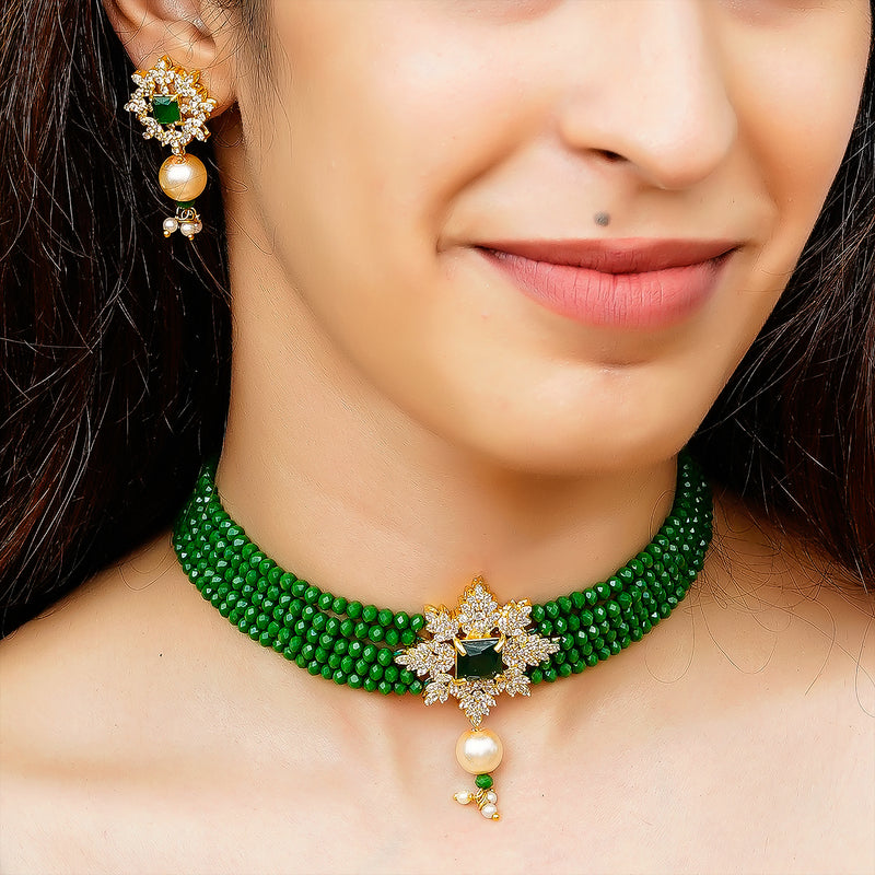 Gold-plated Green Jewel Set  (Pack of 1)