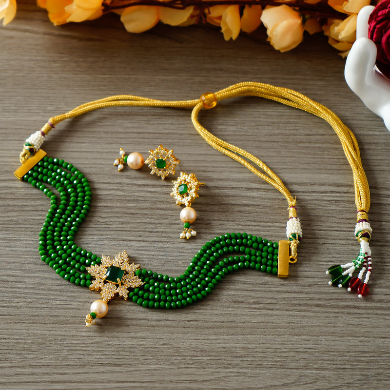 Gold-plated Green Jewel Set  (Pack of 1)