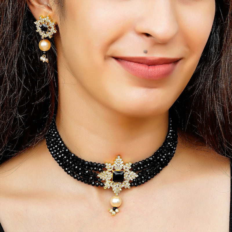 Gold-plated Black Jewel Set  (Pack of 1)