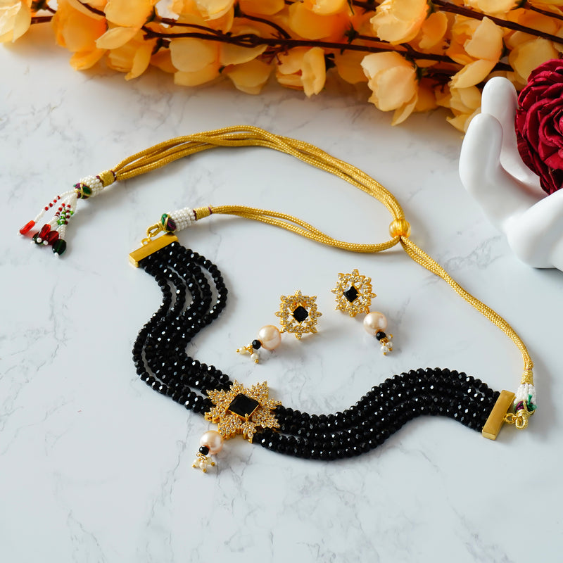 Gold-plated Black Jewel Set  (Pack of 1)