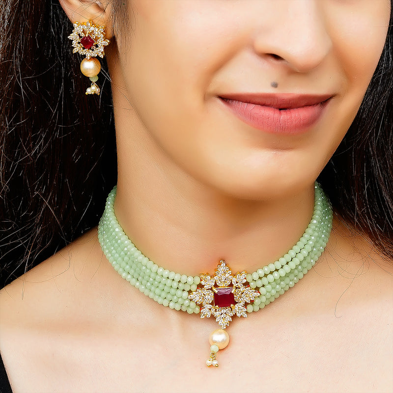 Gold-plated Green Jewel Set  (Pack of 1)