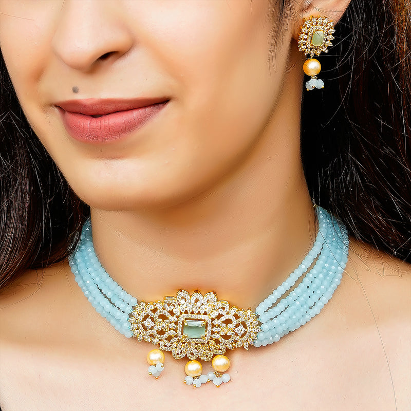 Gold-plated Blue Jewel Set  (Pack of 1)