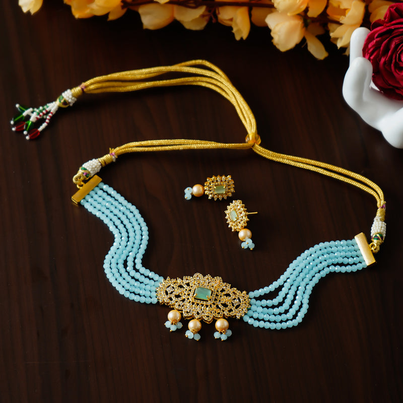 Gold-plated Blue Jewel Set  (Pack of 1)