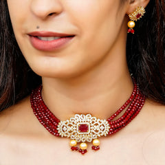Gold-plated Maroon Jewel Set  (Pack of 1)